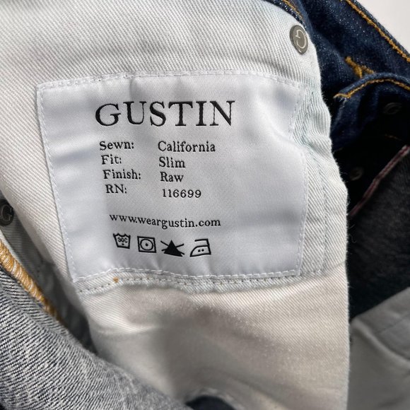 Gustin Size 34 Dark Blue Wash Slim Raw Selvedge Button Fly Jeans - Picture 7 of 7